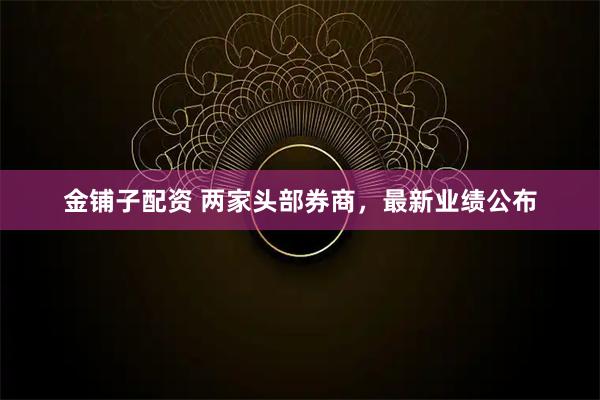 金铺子配资 两家头部券商，最新业绩公布